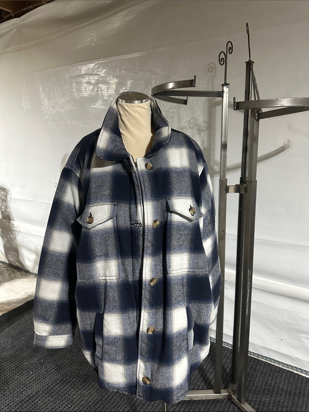 American Eagle Outfitters Navy and White Plaid Utility Jacket